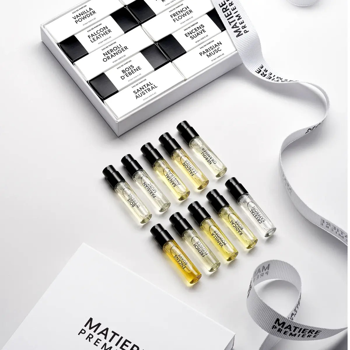 Matière Première - Discovery Set mit zehn Duftproben in edler weißer Box und Markenband zum Kennenlernen verschiedener Düfte