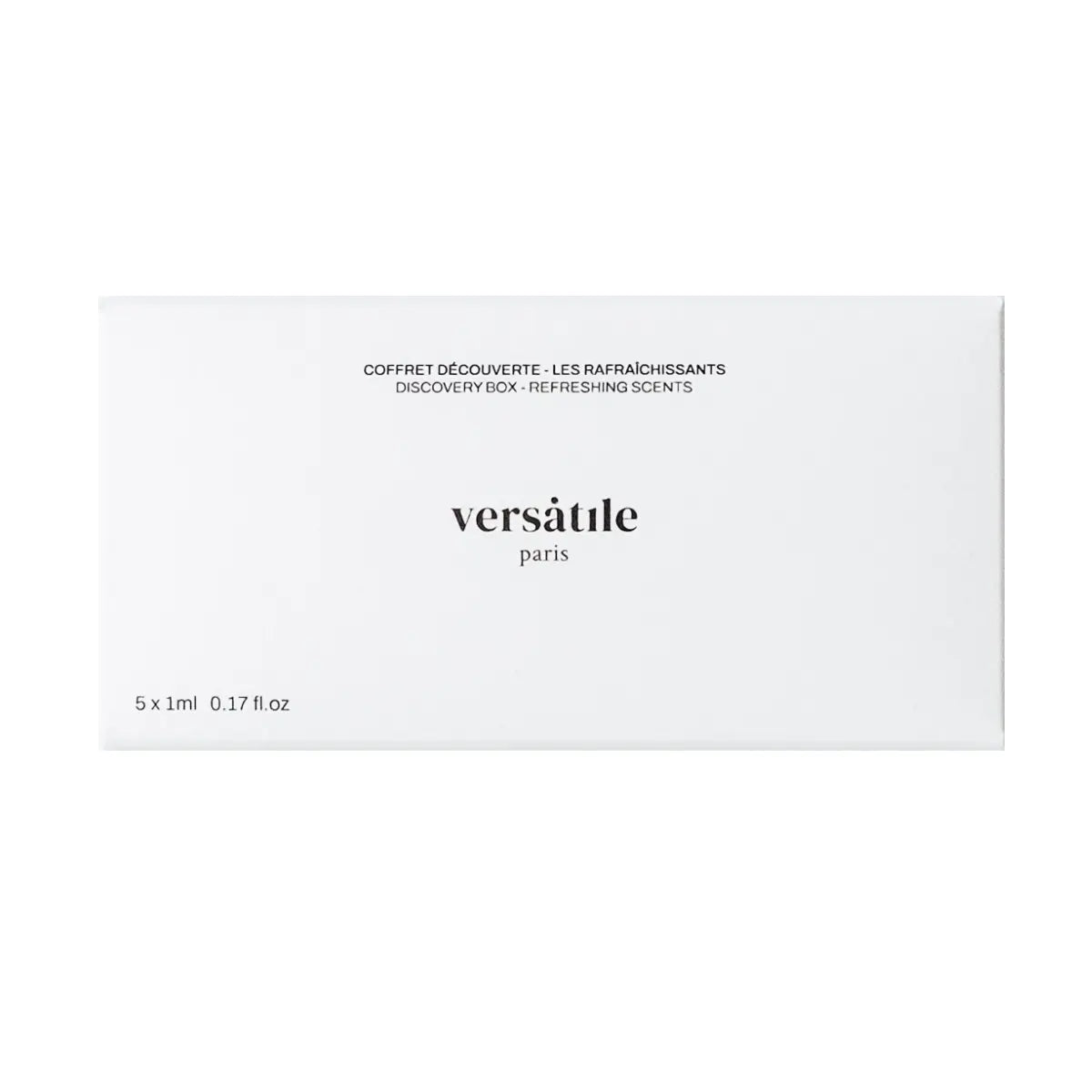 Versatile - Discovery Set - Refreshing Scents mit fünf 1ml Extrait de Parfum Flakons in schlichter, weißer Verpackung