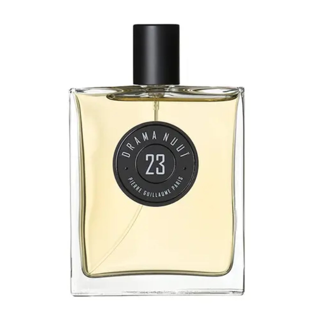 Pierre Guillaume - Drama Nuuï No.23 Parfumflakon mit schwarzem Verschluss und rundem Logo auf klarem Glasflakon
