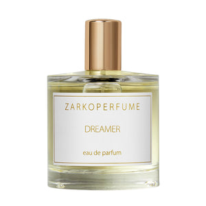 Zarkoperfume - Dreamer Parfumflakon mit klarem Glas und goldfarbenem Verschluss vor weißem Hintergrund