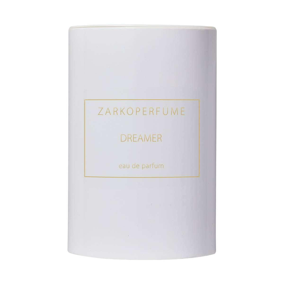 Zarkoperfume - Dreamer weiße minimalistische Verpackung mit goldfarbenem Schriftzug vor weißem Hintergrund