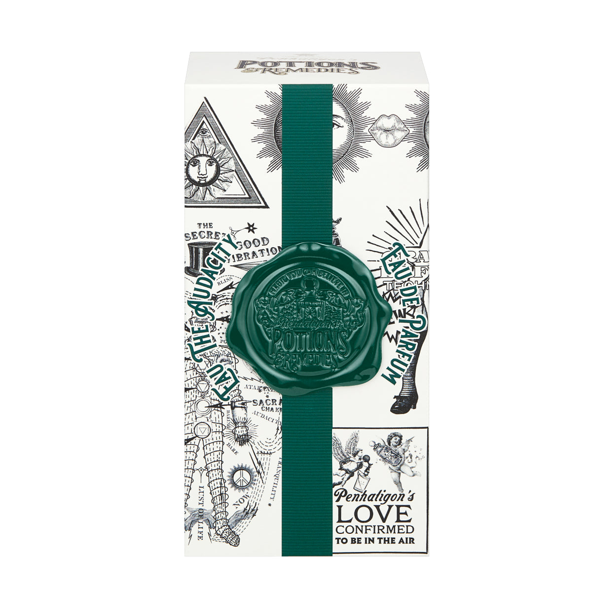 Penhaligon's - Potions & Remedies - Eau the Audacity elegante Verpackung mit tiefgrünem Siegel und mystischem Design auf hellem Grund