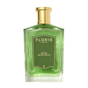 Floris - Elite eleganter grüner Flakon mit goldfarbenem Verschluss und grünem Etikett vor weißem Hintergrund