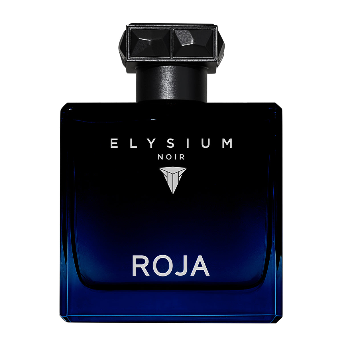 Roja Parfums - Elysium Noir Parfumflakon in dunklem Blau mit markantem schwarzem Verschluss elegant dargestellt