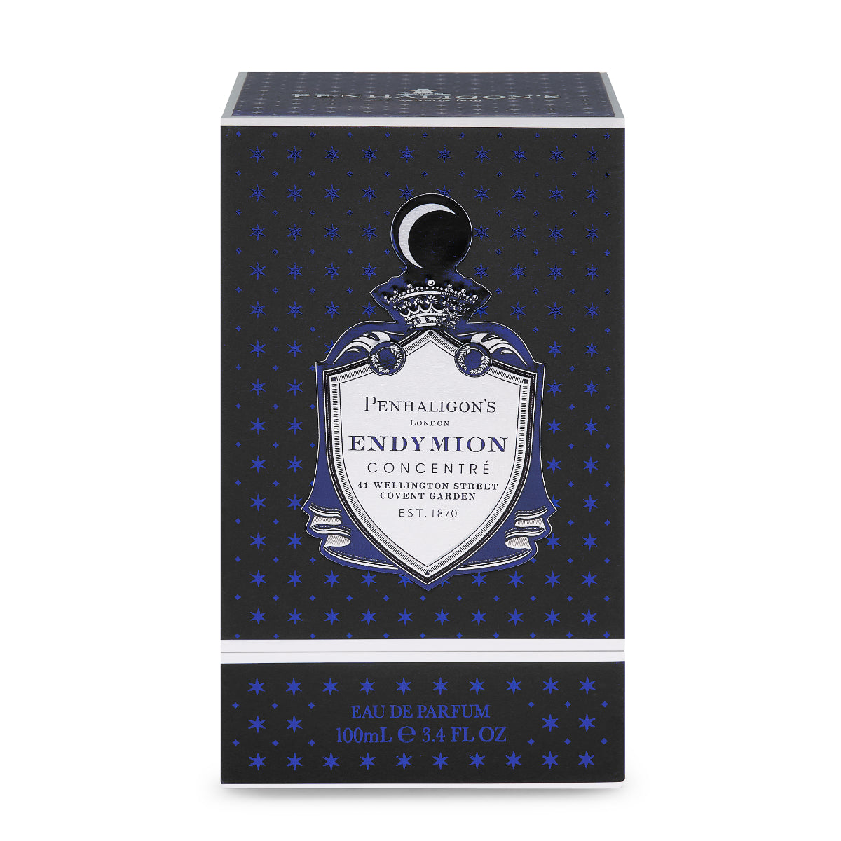 Penhaligon's - British Tales - Endymion Concentré edle schwarze Verpackung mit silber-blauem Wappenmotiv und Sternenmuster