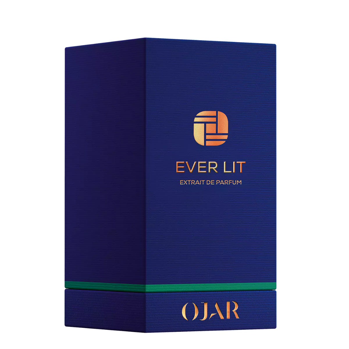Ojar - Ever Lit Verpackung in tiefblau mit kupferfarbenem Logo und grünem Akzent vor weißem Hintergrund
