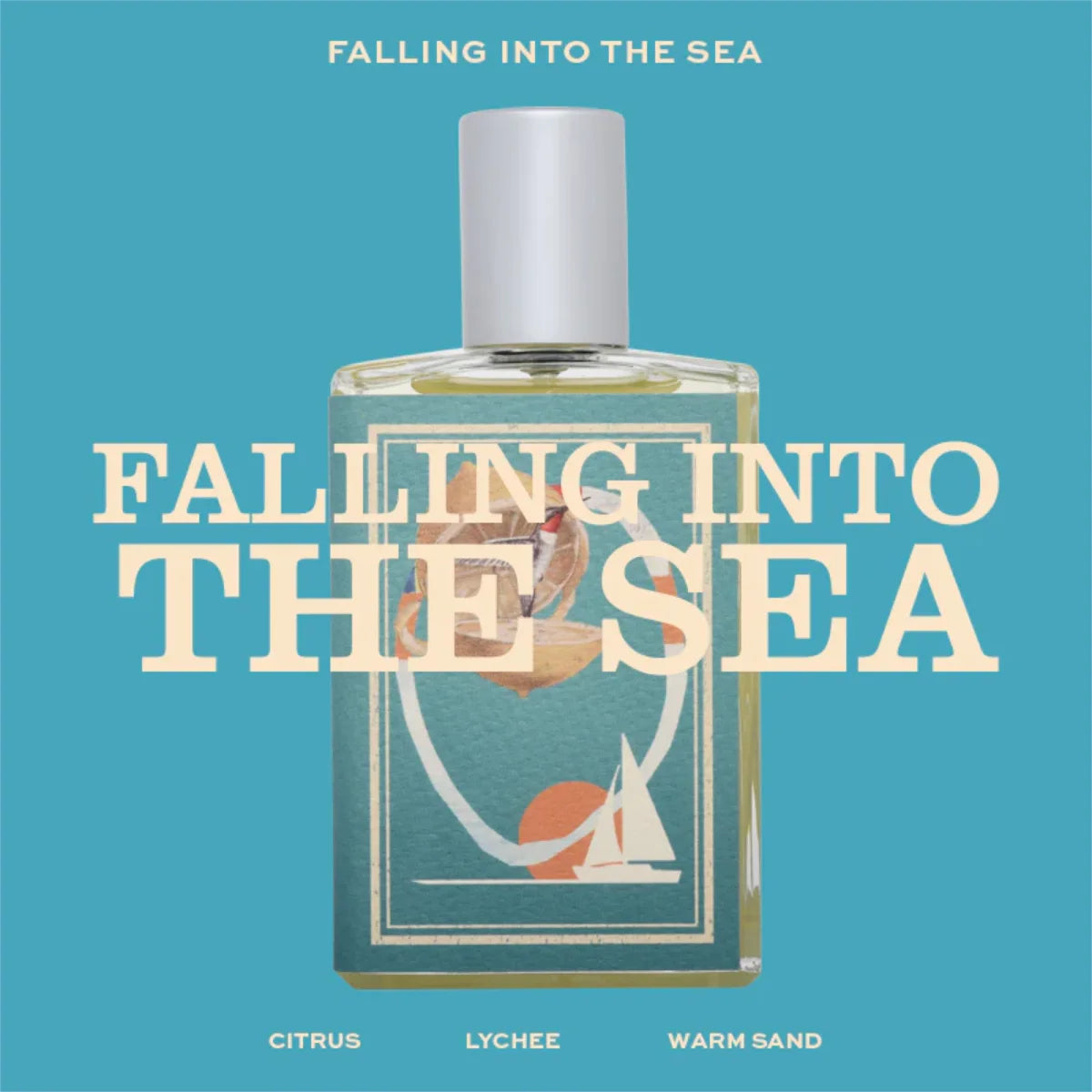 Imaginary Authors - Falling into the Sea Parfum mit maritimem Design vor blauem Hintergrund