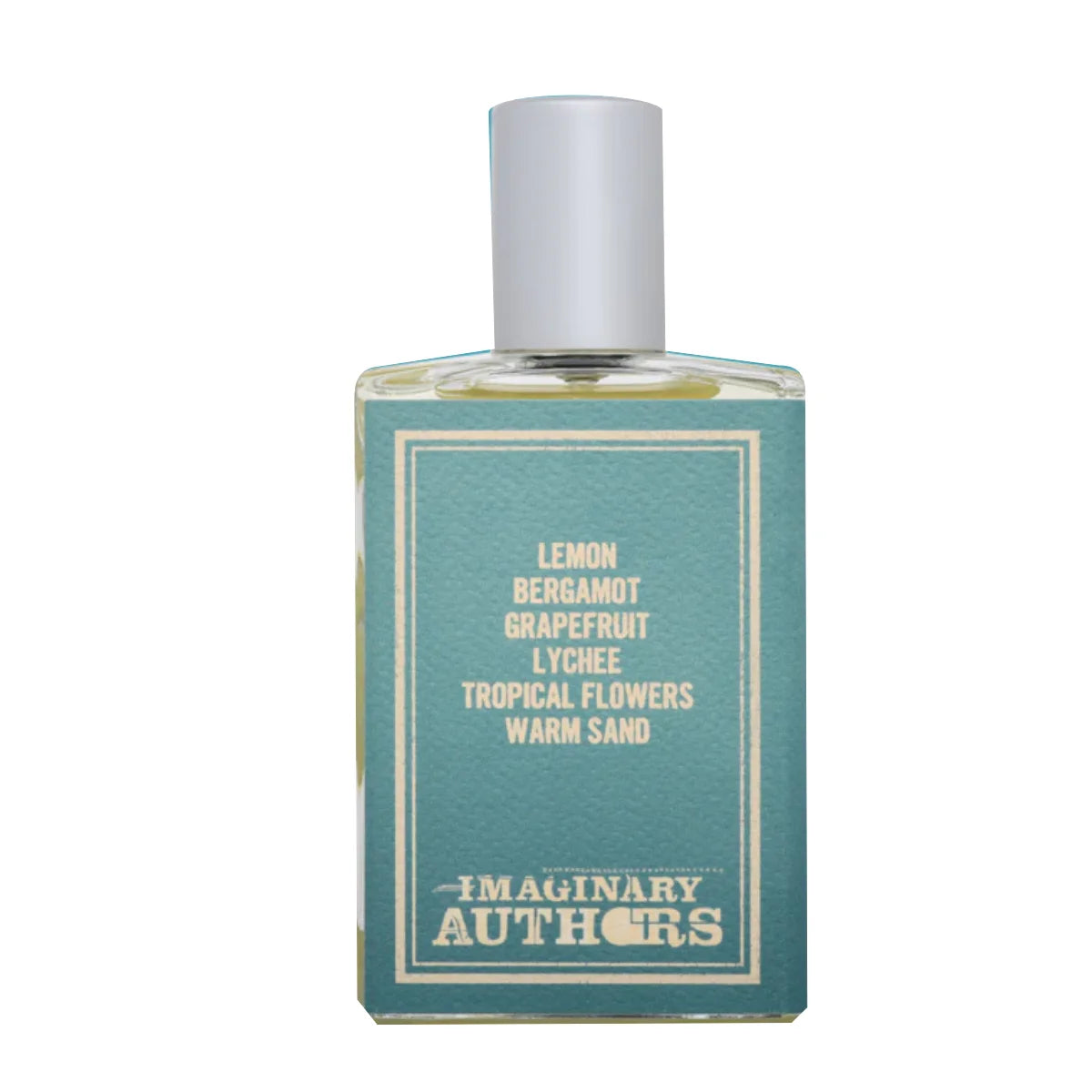 Imaginary Authors - Falling into the Sea Parfumflakon mit türkisfarbenem Etikett und dezentem silbernem Verschluss vor weißem Hintergrund