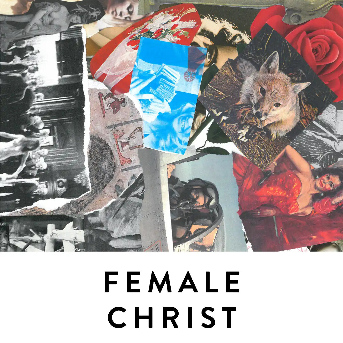 19-69 - Female Christ Bildmontage mit Vintage-Fotografien, Rose und Illustration eines Fuchses in lebendiger Collage