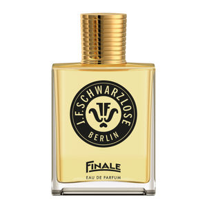 J.F. Schwarzlose Berlin - Finale Parfumflakon mit goldenem Verschluss und klassischem Logo auf weißem Hintergrund
