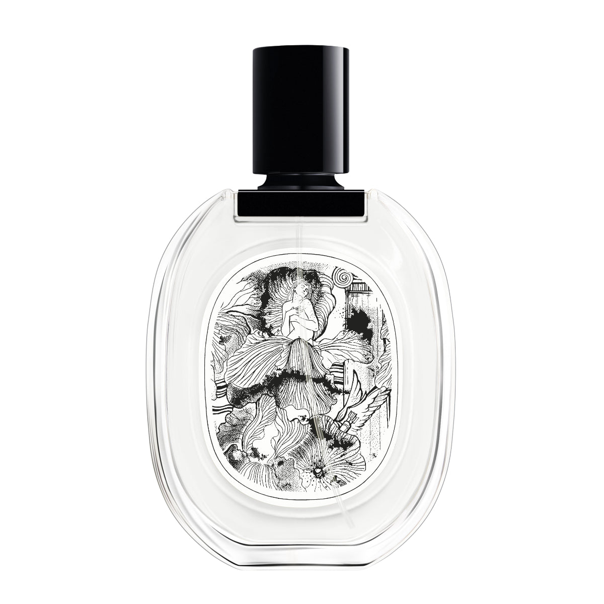 Diptyque - Fleur de Peau - Eau de Toilette in transparentem Flakon mit schwarzem Verschluss und kunstvollem Etikett in Schwarzweiß