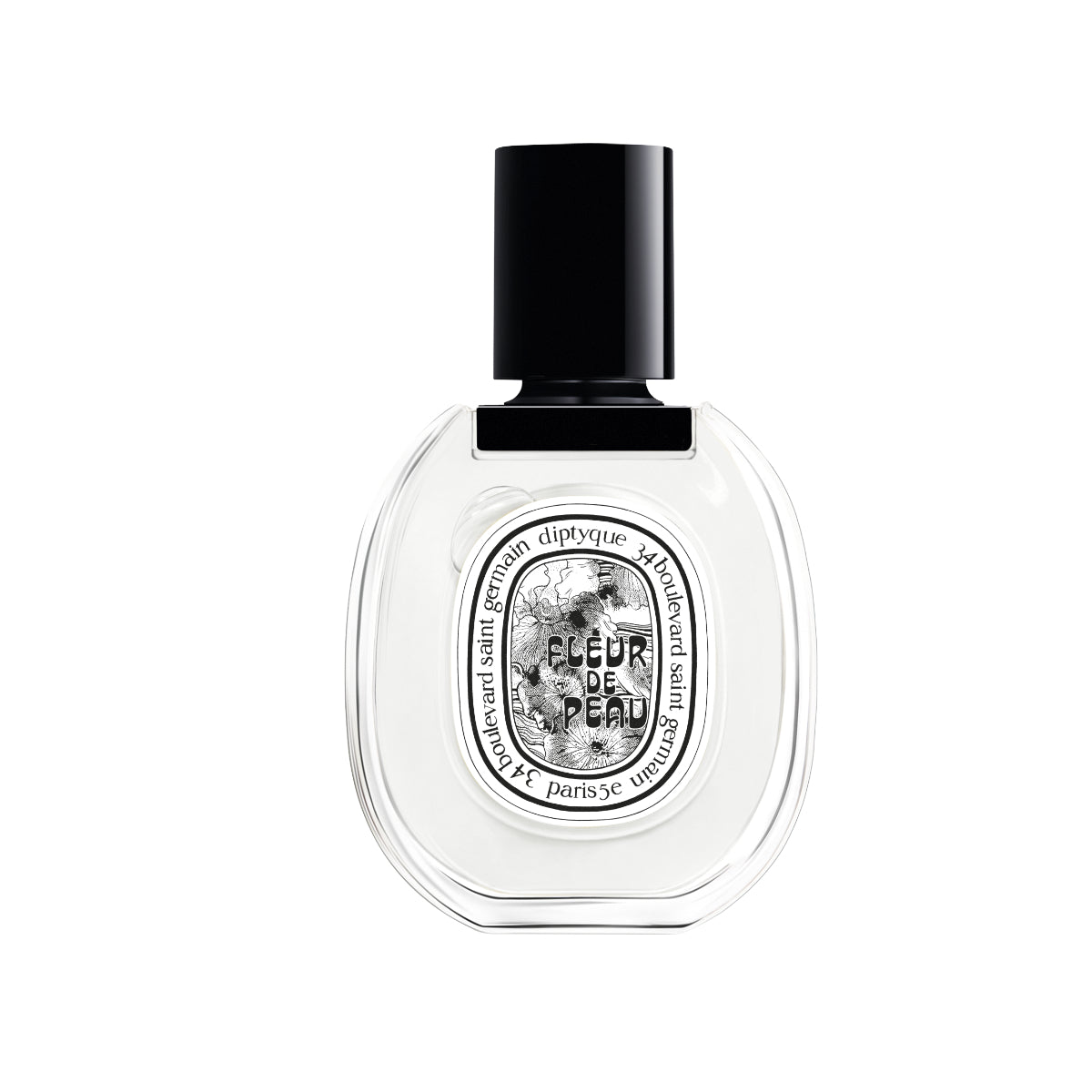 Diptyque - Fleur de Peau - Eau de Toilette klarer Flakon mit schwarzem Deckel und dekorativem Schwarz-Weiß-Label