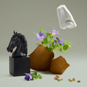 Penhaligon's - Portraits - Fortuitous Finley Arrangement mit schwarzem Pferdekopf, violetten Blüten und weißen Ohrenskulptur