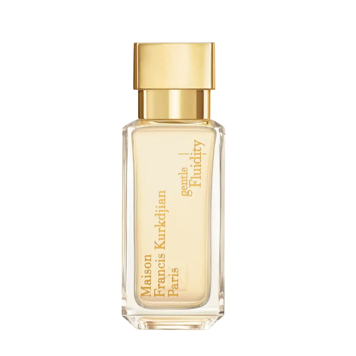 Maison Francis Kurkdjian Paris - gentle Fluidity Gold klarer rechteckiger Flakon mit goldfarbenem Verschluss vor weißem Hintergrund