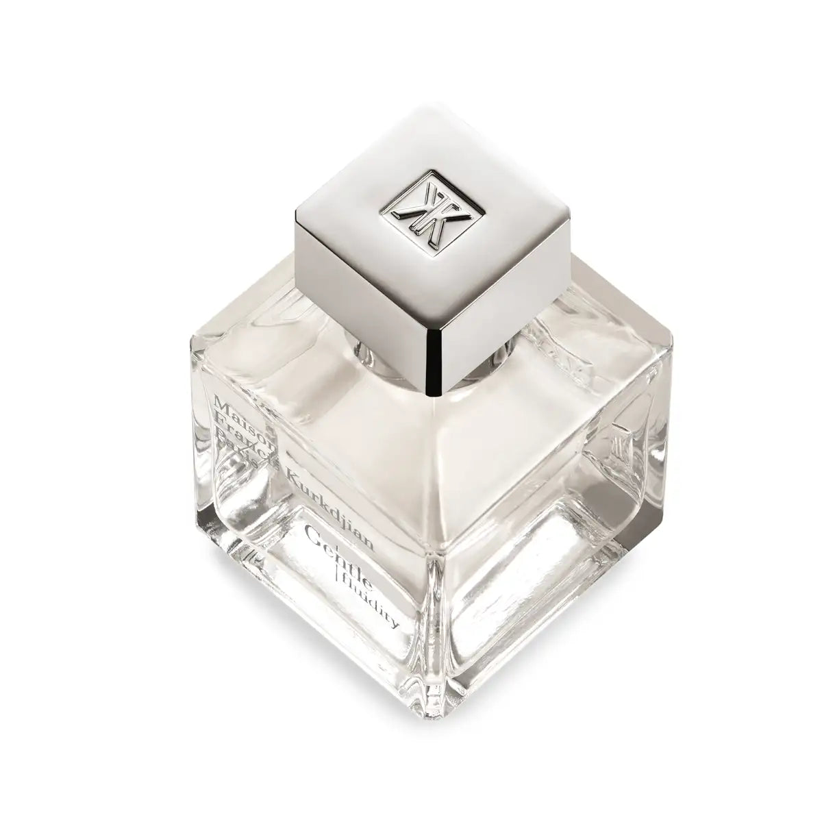 Maison Francis Kurkdjian Paris - Gentle fluidity Silver transparentes quadratisches Parfumflakon mit silbernem Deckel vor weißem Hintergrund
