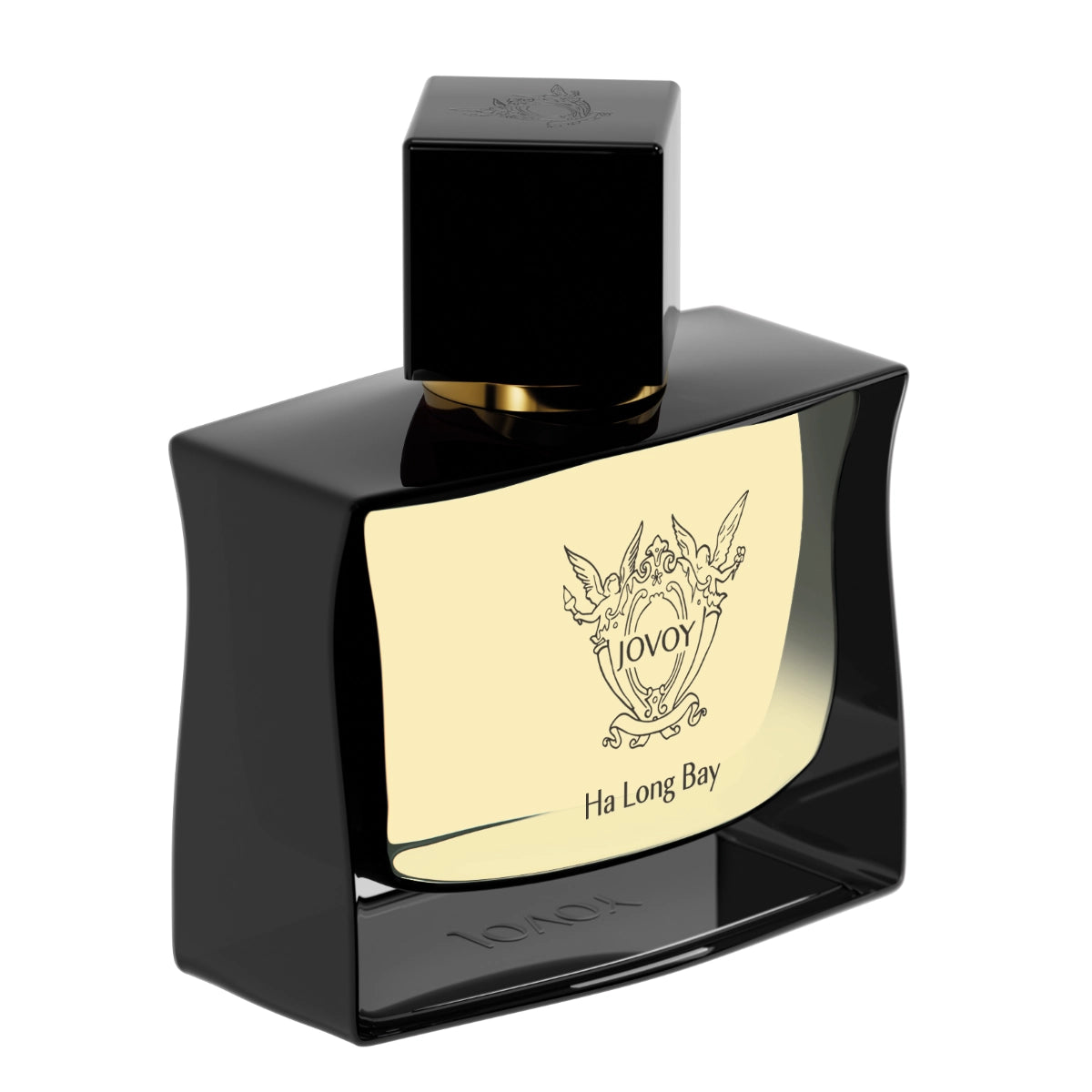 Jovoy - Ha Long Bay zeigt elegant geschwungene schwarze Flasche mit goldfarbenem Label und quadratischem Verschluss