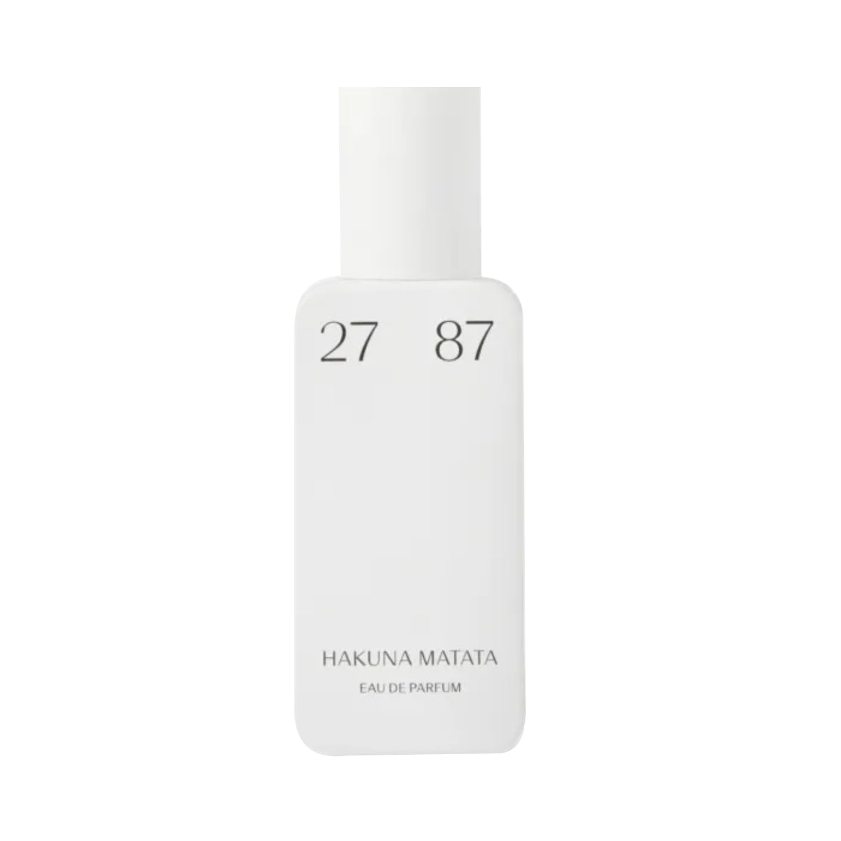 27 87 Perfumes - Hakuna Matata mit minimalistischem weißen Flakon und klarer schwarzer Schrift vor weißem Hintergrund