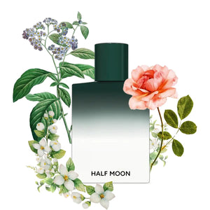 OHTOP - Half Moon Parfumflakon mit sanftem Farbverlauf und floralen Elementen für eine zarte, melancholische Stimmung