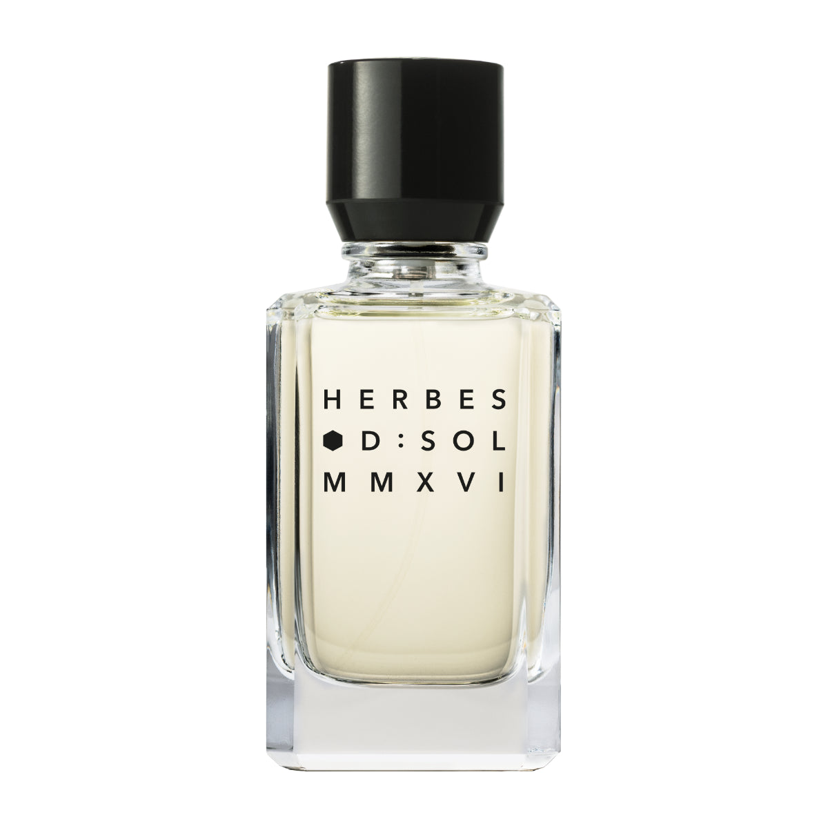 D:SOL MMXVI - Herbes klarer Flakon mit schwarzem Verschluss und reduzierten Schriftzug moderner Stil
