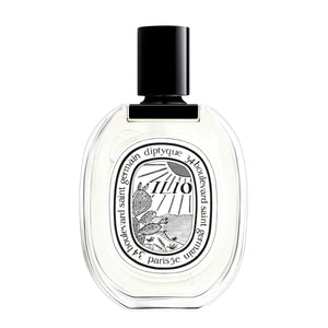 Diptyque - Ilio Eau de Toilette mit schwarzem Verschluss und Kaktusfeigenmotiv vor weißem Hintergrund