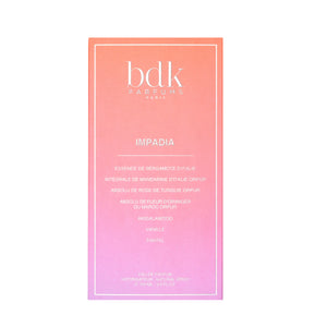 bdk Parfums-  Impadia Verpackung mit Farbverlauf von Pink zu Koralle und weißer Schrift in elegantem Design