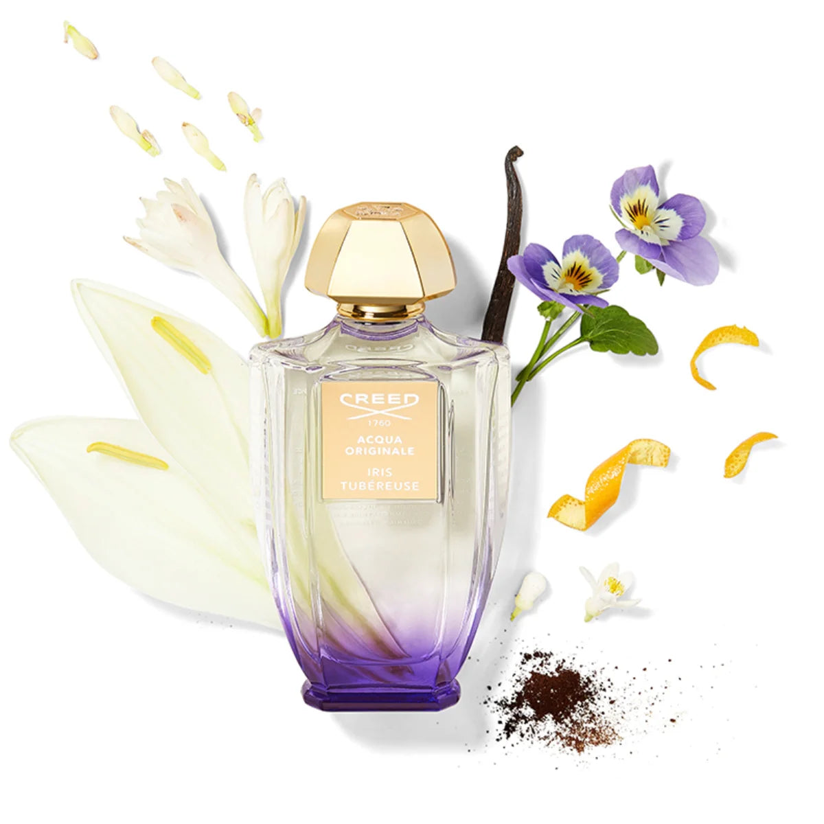 Creed - Acqua Originale - Iris Tubéreuse Parfumflakon in zartem Violett und Gold mit floralen und würzigen Akzenten gestaltet