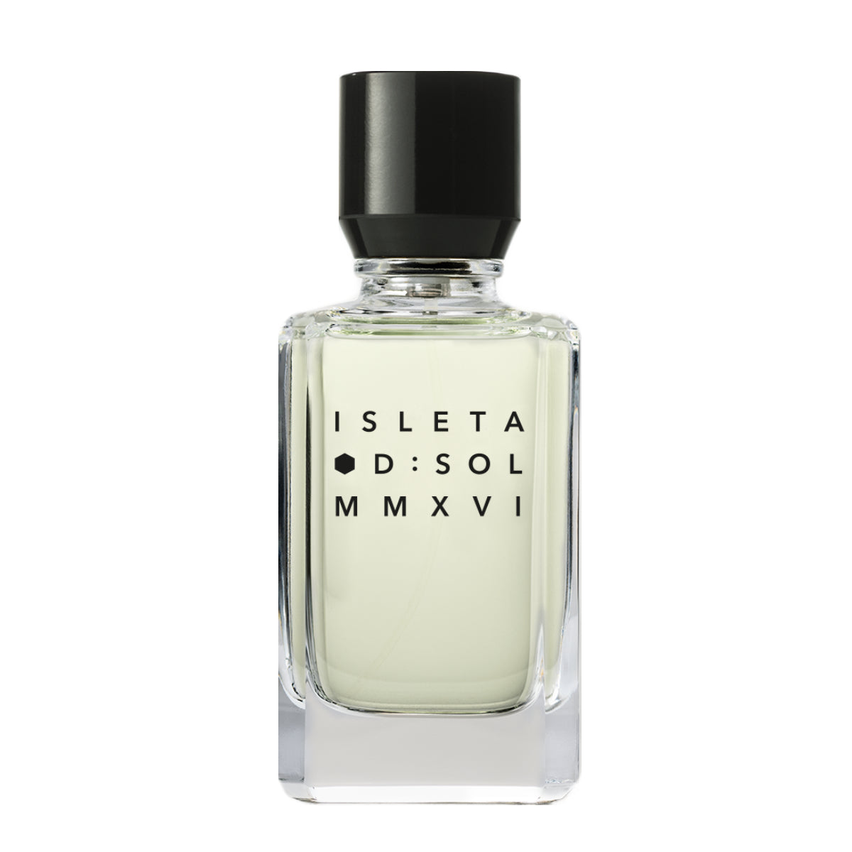 D:SOL MMXVI - Isleta Parfumflakon mit klarem Glas und schwarzem Verschluss vor weißem Hintergrund