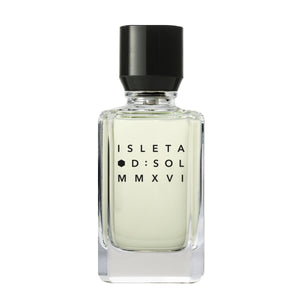 D:SOL MMXVI - Isleta Parfumflakon mit klarem Glas und schwarzem Verschluss vor weißem Hintergrund