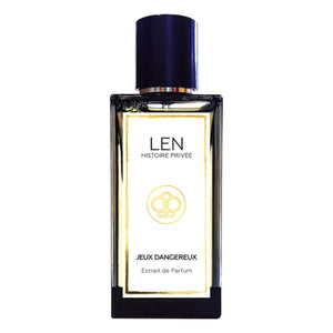 LEN - Histoire Privée - Jeux Dangereux Parfumflakon mit klarer Glasflasche und schwarzem Verschluss auf weißem Hintergrund