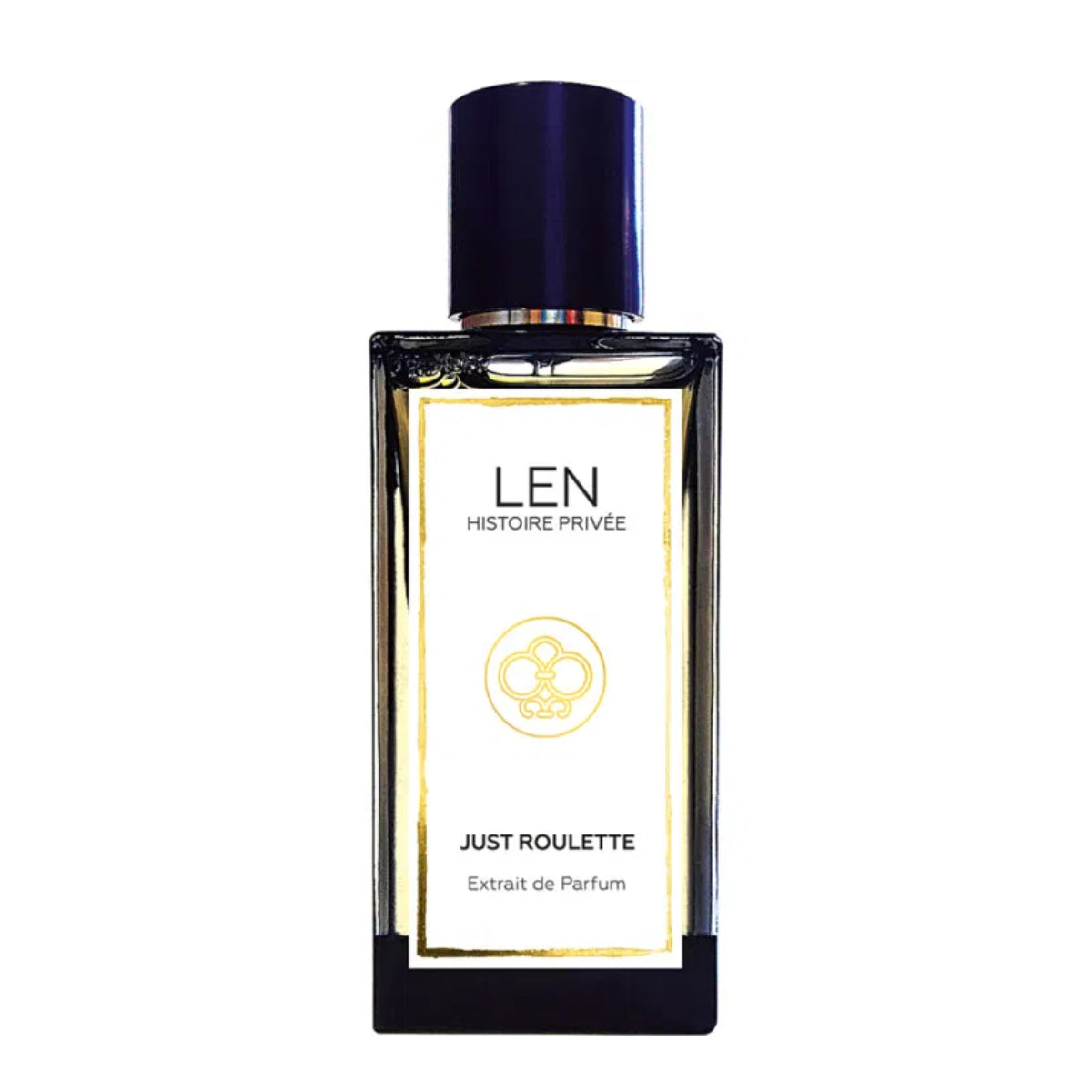 LEN - Histoire Privée - Just Roulette Parfumflakon mit schlichtem Design und schwarzem Deckel auf weißem Hintergrund