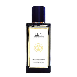 LEN - Histoire Privée - Just Roulette Parfumflakon mit schlichtem Design und schwarzem Deckel auf weißem Hintergrund