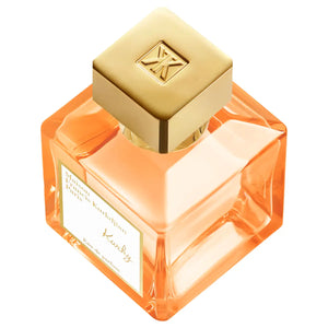 Maison Francis Kurkdjian Paris - Kurky Parfumflakon mit kubischem orangenfarbenem Glas und goldenem Deckel aus edlem Material