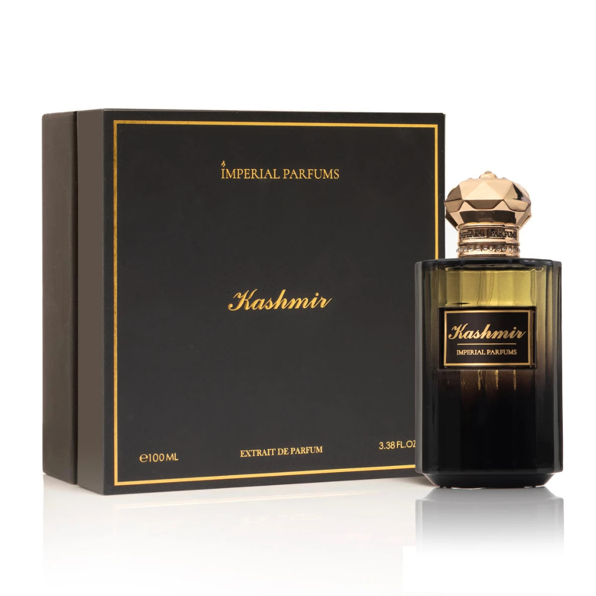 Imperial Parfums - Kashmir mit elegantem dunkelgoldenem Flakon und schwarzer edler Geschenkbox mit goldener Umrandung