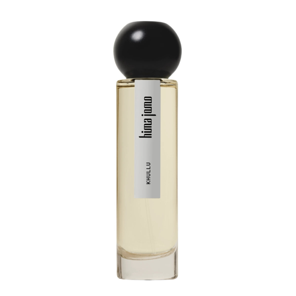 Hima Jomo - Treasures - Khullu Parfumflakon mit rundem schwarzem Verschluss und schlichtem Design auf weißem Hintergrund