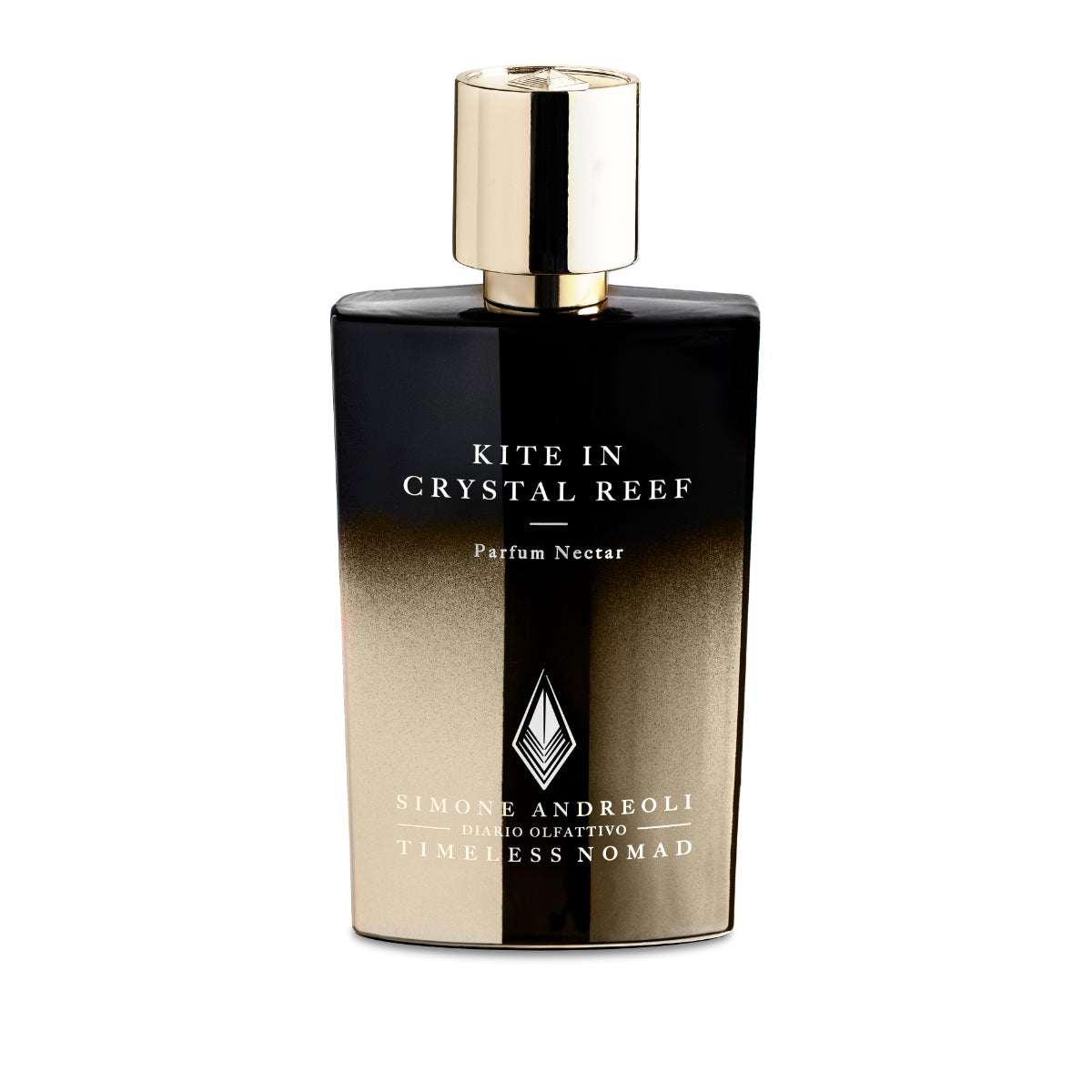 Simone Andreoli - Kite in Crystal Reef Parfumflakon mit elegantem Farbverlauf von Schwarz zu Gold und goldenem Verschluss