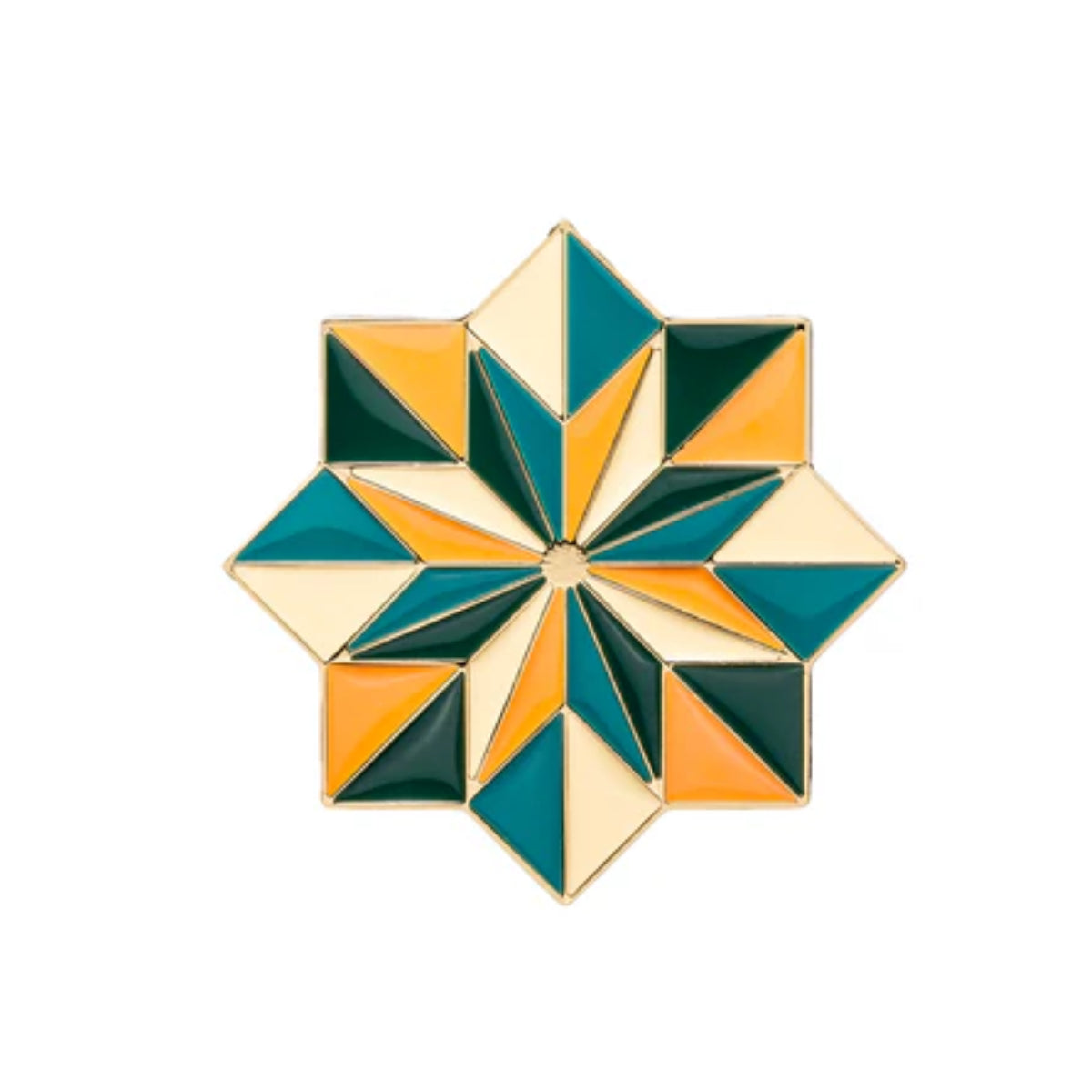 Kajal - Kolada Parfumflakon mit farbenfrohem geometrischem Mosaikmuster in Türkis, Gelb und Creme auf weißem Hintergrund