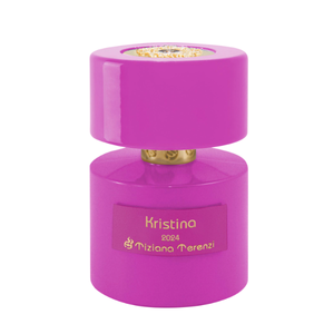 Tiziana Terenzi - Anniversary Collection - Kristina in auffälligem magentafarbenem Flakon mit goldener Beschriftung vor weißem Hintergrund
