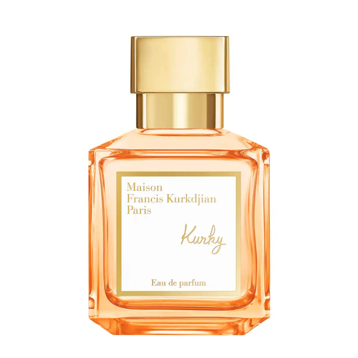 Maison Francis Kurkdjian Paris - Kurky Parfumflakon mit transparentem orangeroten Glas und glänzend goldenem Verschluss
