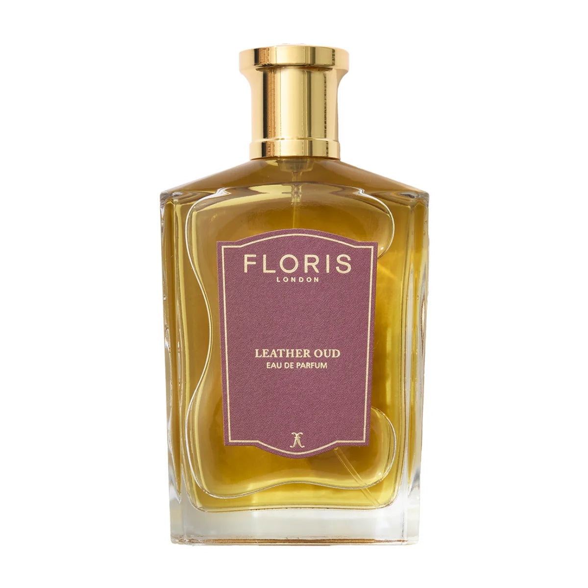 Floris - Leather Oud Parfümflakon mit goldfarbenem Verschluss und puristischem Design in warmem Bernsteinfarbton
