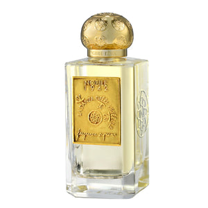 Nobile 1942 - La Danza delle Libellule - Fragranza Suprema klarer Flakon mit goldfarbenem Verschluss und Emblem vor weißem Hintergrund