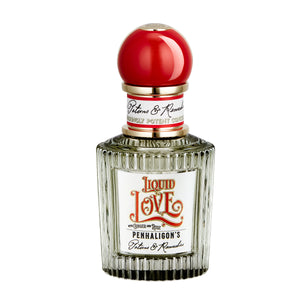 Penhaligon's - Potions & Remedies - Liquid Love Flakon mit charakteristisch rotem Verschluss und verziertem Etikett im eleganten Stil