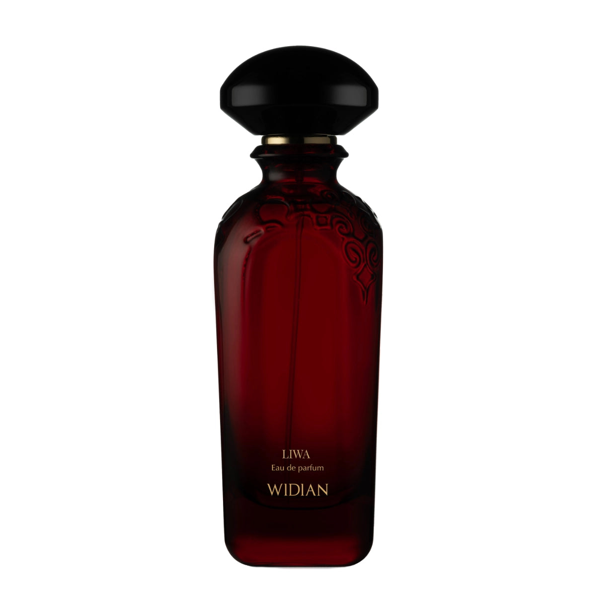 Widian - Velvet Collection - Liwa - Eau de Parfum mit dunkelrotem Flakon und dekorativen Mustern im eleganten Design
