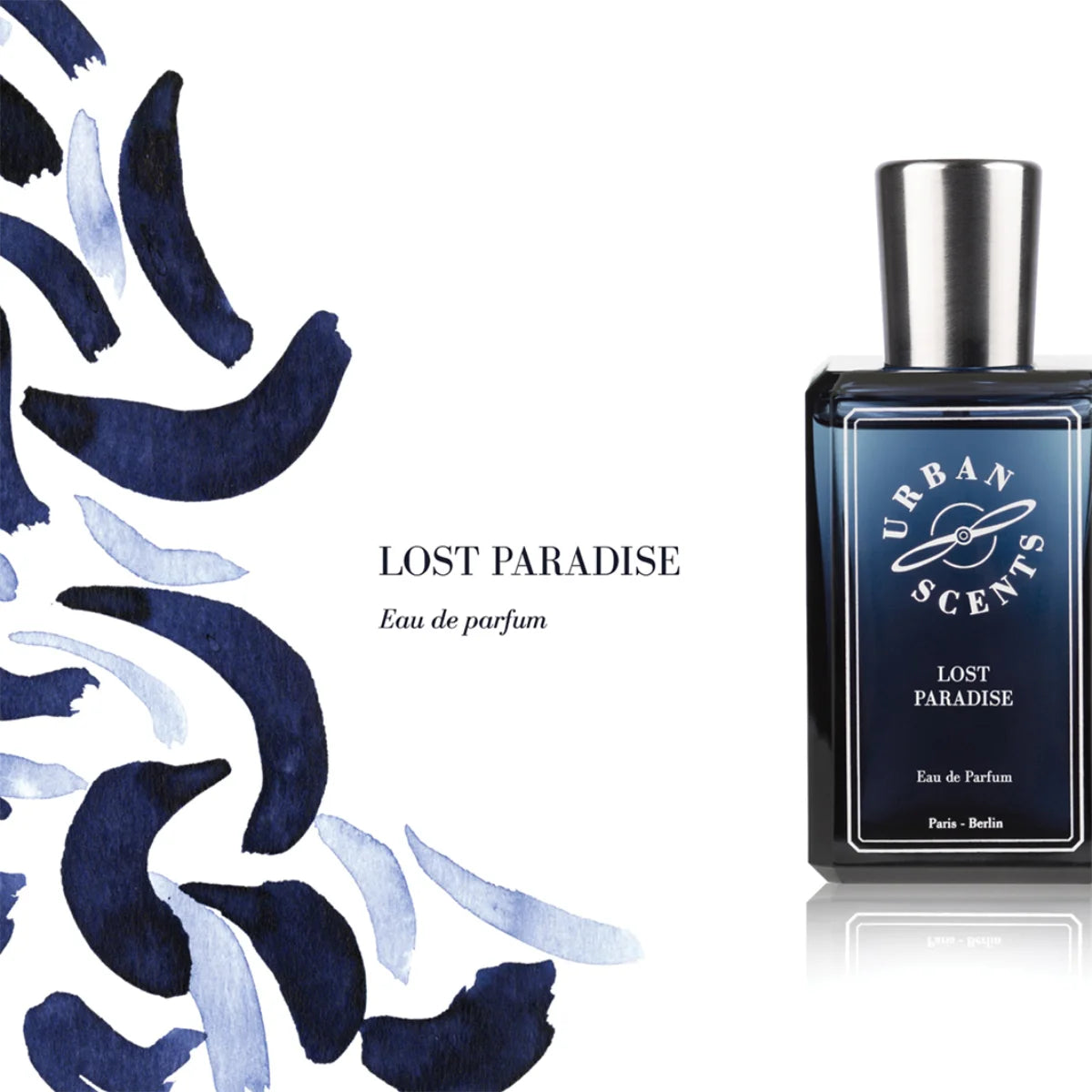 Urban Scents - Lost Paradise Parfumflakon in tiefblauem Glas mit silbernem Verschluss und zeitgenössischem Design