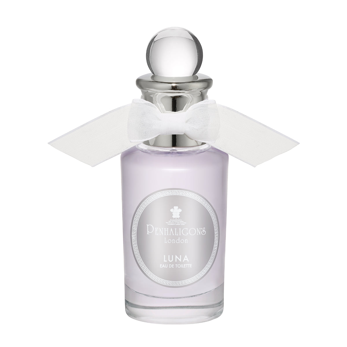 Penhaligon's - British Tales - Luna zart lavendelfarbener Flakon mit silbernem Verschluss und weißer Schleife elegant gestaltet