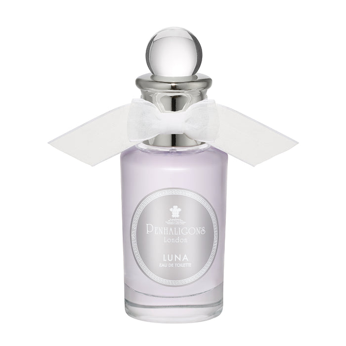 Penhaligon's - British Tales - Luna zart lavendelfarbener Flakon mit silbernem Verschluss und weißer Schleife elegant gestaltet