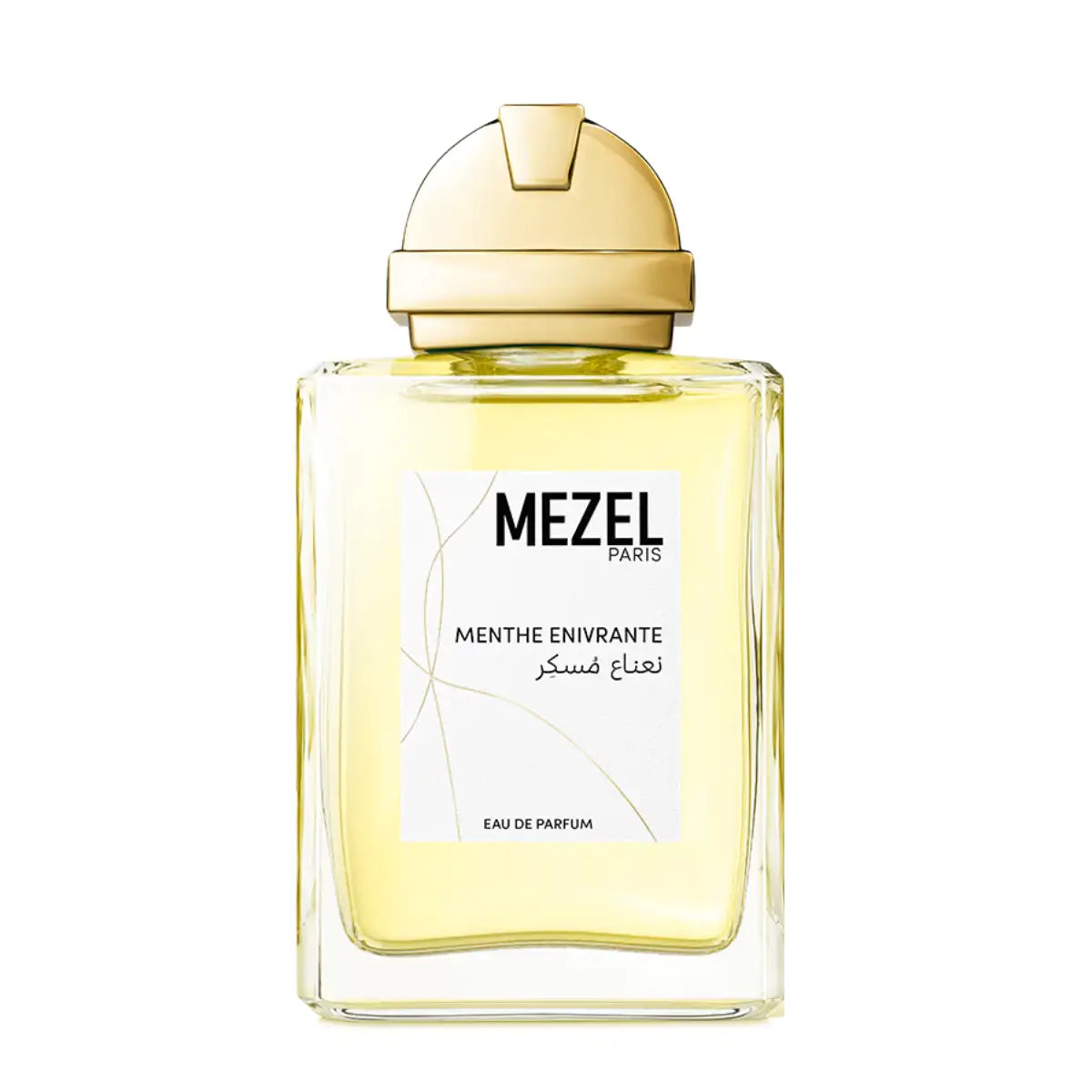 Mezel Paris - Menthe Enivrante Parfumflakon mit goldfarbenem Verschluss und hellem Minzduft in klarem Glas