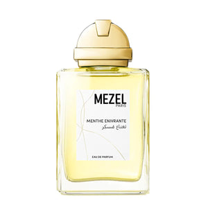 Mezel Paris - Menthe Enivrante Parfumflakon mit goldfarbenem Verschluss und hellem Minzduft in klarem Glas