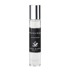 Acca Kappa - Muschio Bianco - Eau de Parfum in schlankem, klarem Flakon mit schwarzem Etikett und silbernem Verschluss