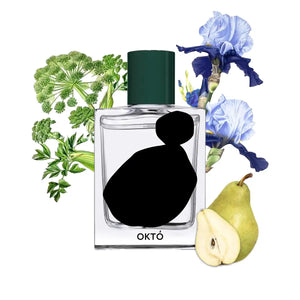 OHTOP - Októ Parfumflasche mit grünem Verschluss und floralen sowie fruchtigen Duftnoten der Birne und Iris