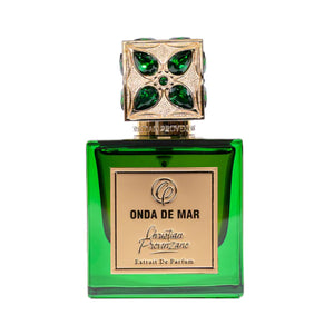 Christian Provenzano - Onda de Mar Parfumflakon in grünem Glas mit goldfarbenem Etikett und dekorativem Verschluss